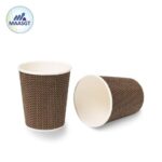 50 Brown Ripple Insulated Paper Coffee Cups with Lids – 8 oz Hot Beverage Cups