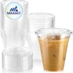 Pack of 50 Clear Disposable Plastic Cups with Flat Lids – 12 oz Cold Drink Cups